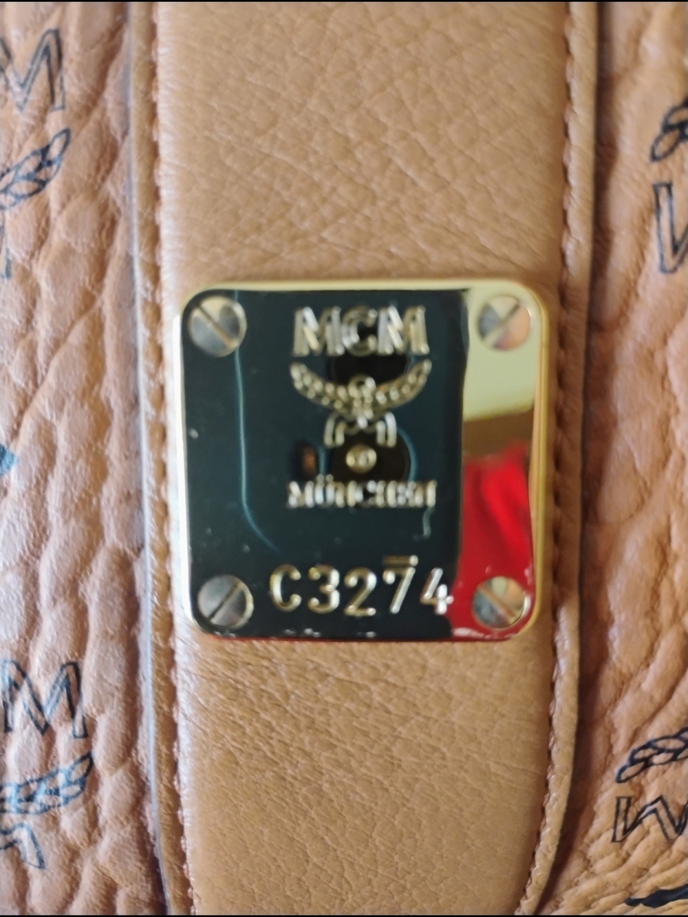 MCM Cognac Leather Crossbody Bag with Logo Plaque
